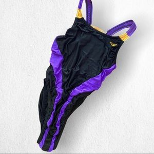 SOLD • Vintage 70s High Cut Open Back Bodysuit Swim Large